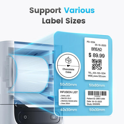 POLONO PM220S Label Makers, Bluetooth Portable Thermal Printer Barcode Label Printer for Small Business, Address, Logo, Office, Mailing, Sticker Printer for Phones & PC, Light White Printer