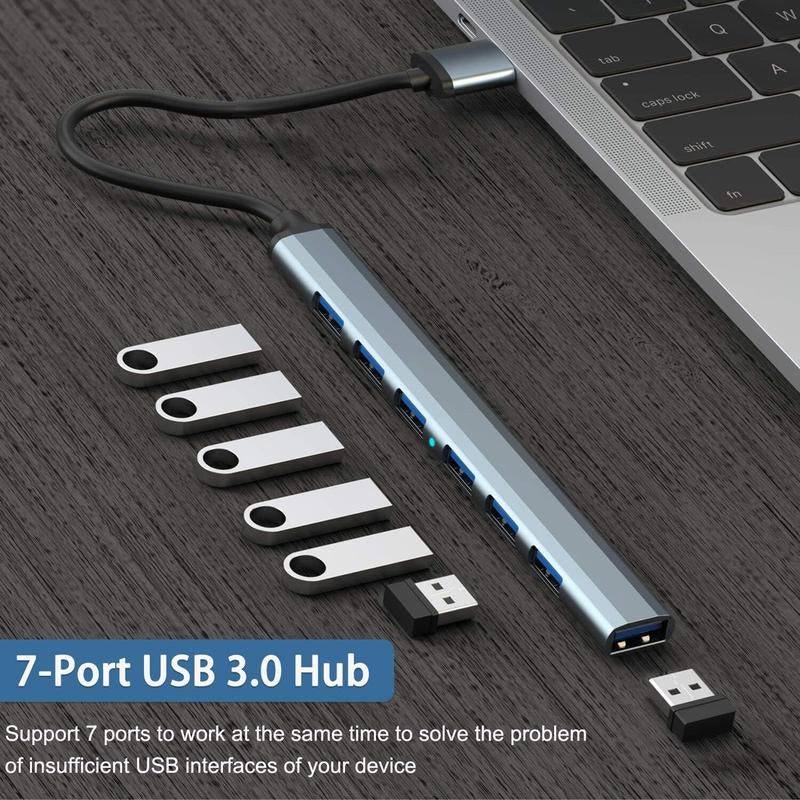 7 Ports USB C to USB 3.0 Hub Aluminium, USB Splitter USB Extender for PC Laptop, Macbook, Mac Pro/Mini, Imac, Ps4, PS5, Surface Pro,Flash Drive, Samsung