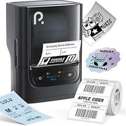 POLONO PM220S Label Makers, Bluetooth Portable Thermal Printer Barcode Label Printer for Small Business, Address, Logo, Office, Mailing, Sticker Printer for Phones & PC, Light White Printer