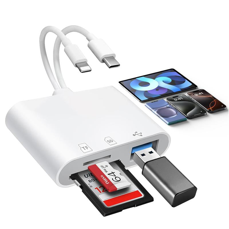 SPGUARD!SD Card Reader for Iphone/Ipad, Dual Lightning and USB C Connector, Micro SD Memory Card Reader Adapter for SD,TF Card, USB Disk, for Iphone/Ipad/Macbook, Plug and Play