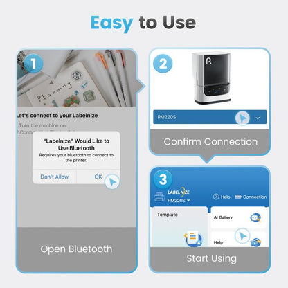 POLONO PM220S Label Makers, Bluetooth Portable Thermal Printer Barcode Label Printer for Small Business, Address, Logo, Office, Mailing, Sticker Printer for Phones & PC, Light White Printer